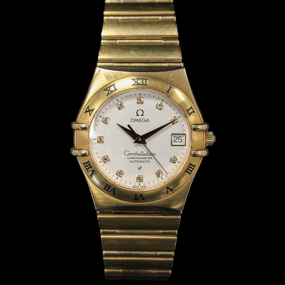 18k Red Gold Omega Constellation with a factory white logo diamond dial