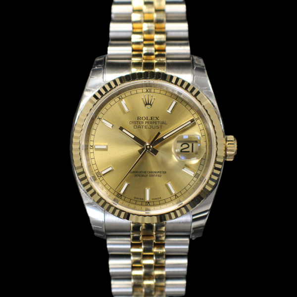 2015 Rolex Datejust 36 in yellow gold and stainless steel with a champagne index dial