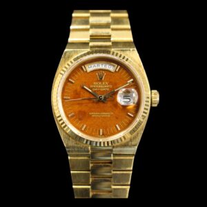 18k yellow gold Rolex OysterQuartz Day-Date 36 with an original Wood Dial
