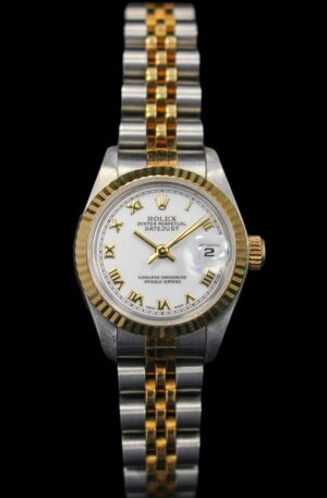 1997 Women's Datejust 26 stainless steel and gold with a yellow gold fluted bezel and white roman dial on two tone jubilee bracelet