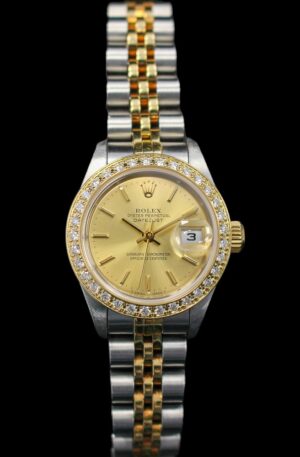 2001 Women's Datejust 26 stainless steel and gold with a custom diamond bezel and champagne index dial on a two tone jubilee bracelet