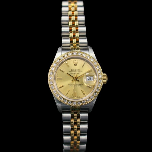 2001 Women's Datejust 26 stainless steel and gold with a custom diamond bezel and champagne index dial on a two tone jubilee bracelet