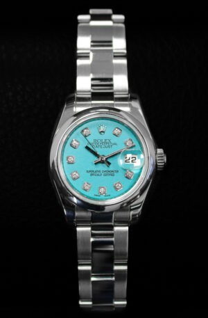 2006 Women's Rolex Datejust 26 smooth bezel with a tiffany blue diamond dial on a stainless steel oyster bracelet