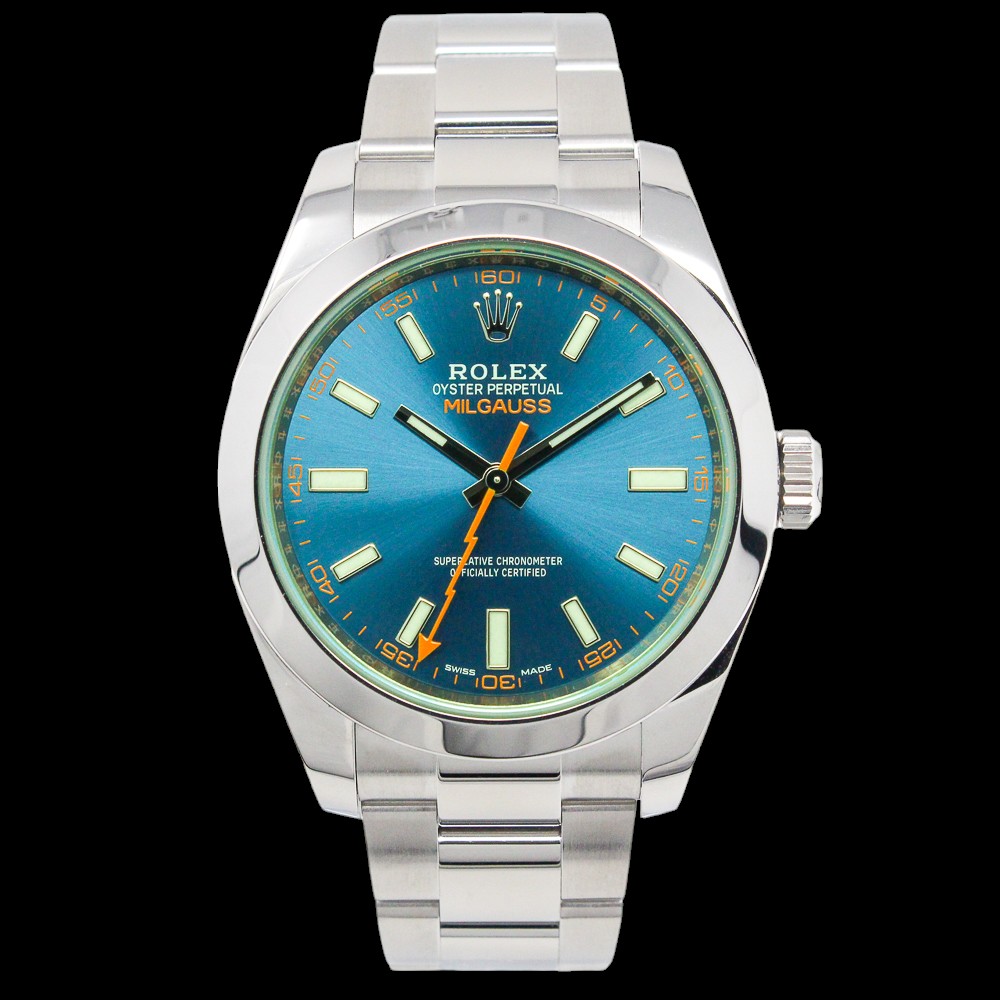 2020 Rolex Milgauss Z-Blue dial 116400GV with the green crystal complete set