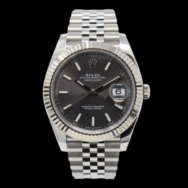 Rolex Datejust 41mm fluted bezel model 126334 rhodium dial on jubilee bracelet watch