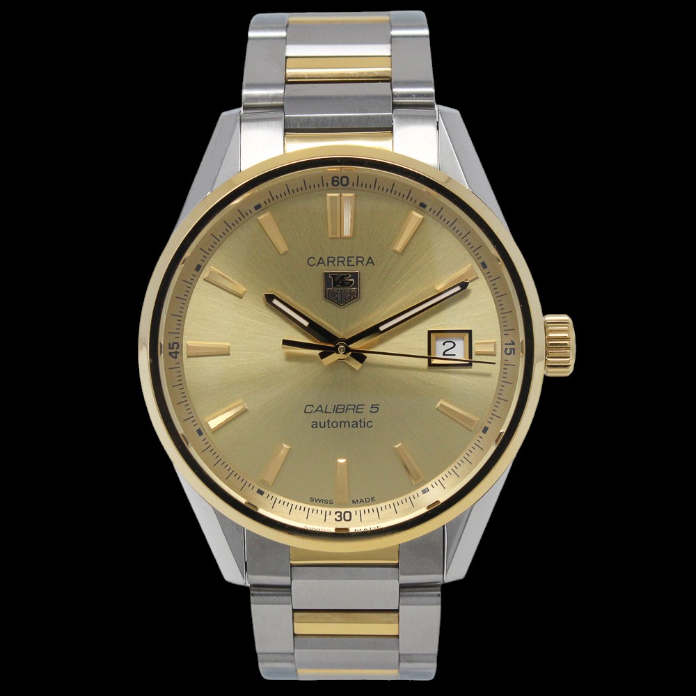 Tag Heuer Carrera Calibre 5 automatic watch in gold and steel